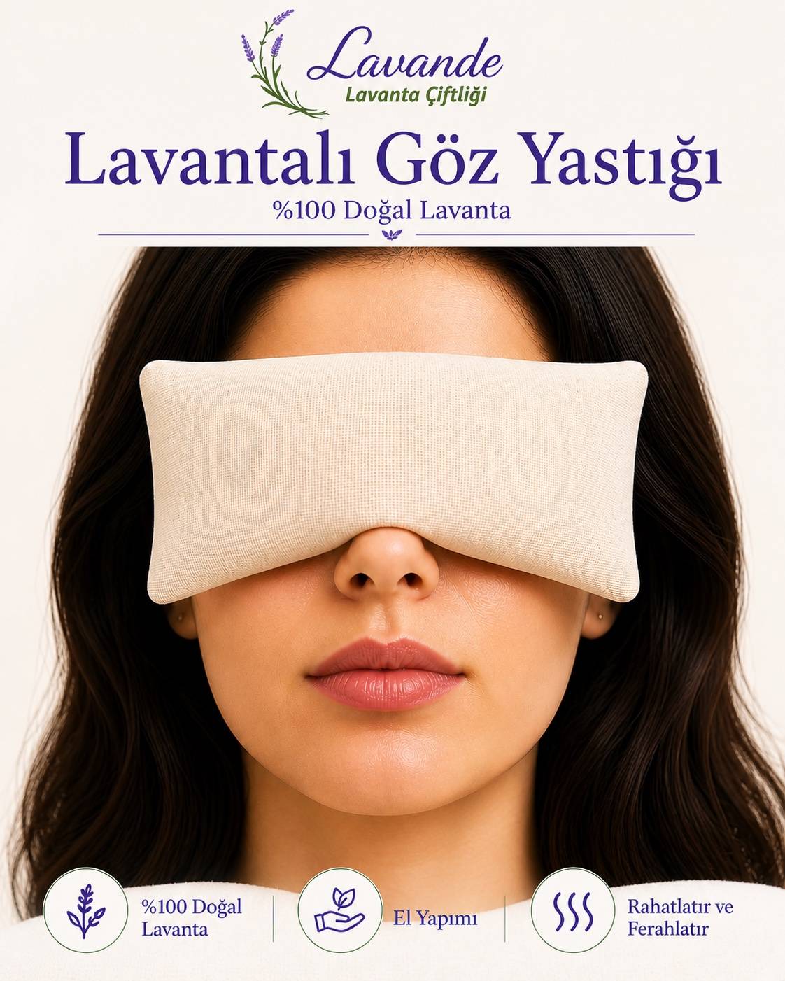 Lavantalı Göz Yastığı - Bej — Lavande Lavanta Çiftliği, Seyhan, Adana