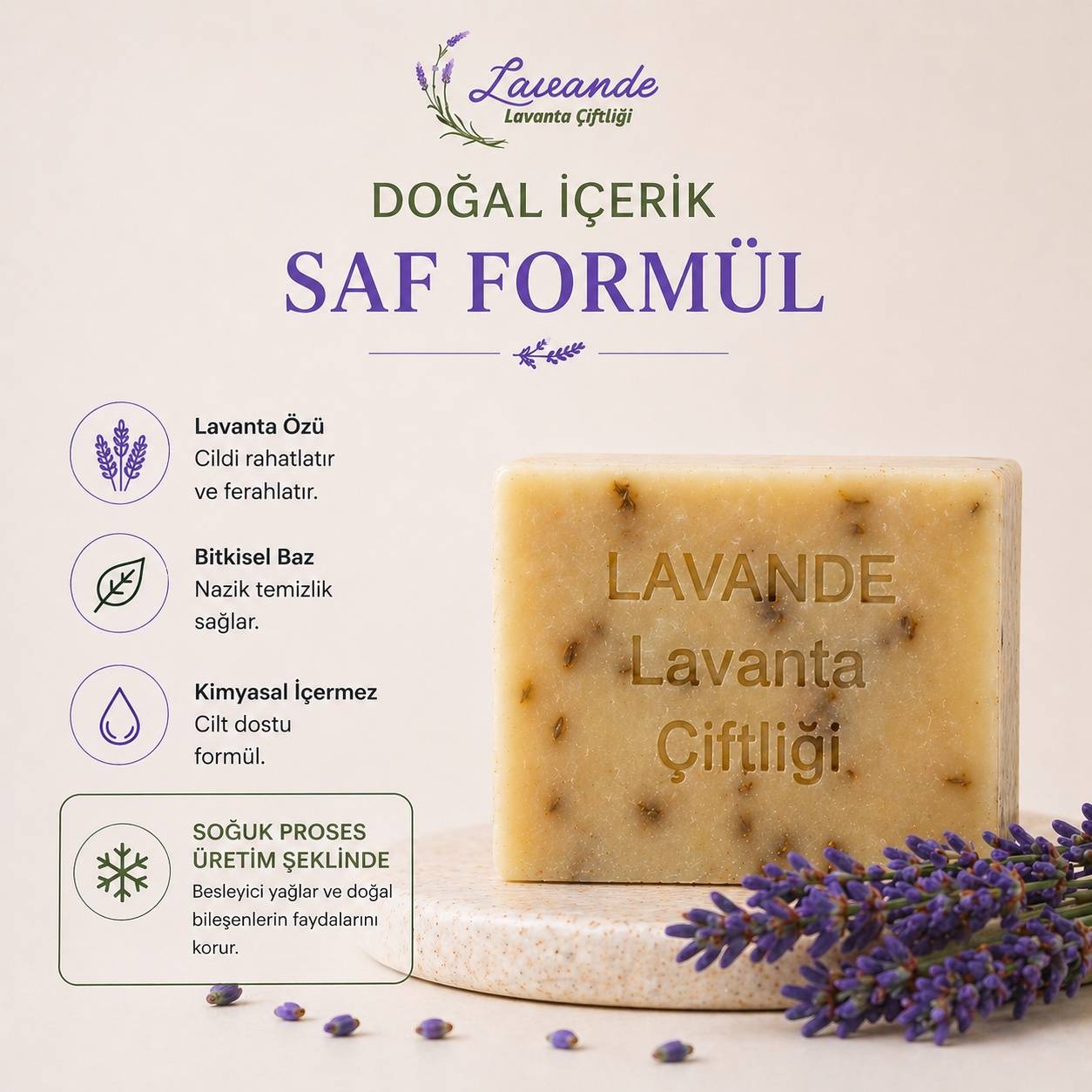 Doğal Lavanta Sabunu - Soğuk Proses — Lavande Lavanta Çiftliği (fotoğraf 4/9)